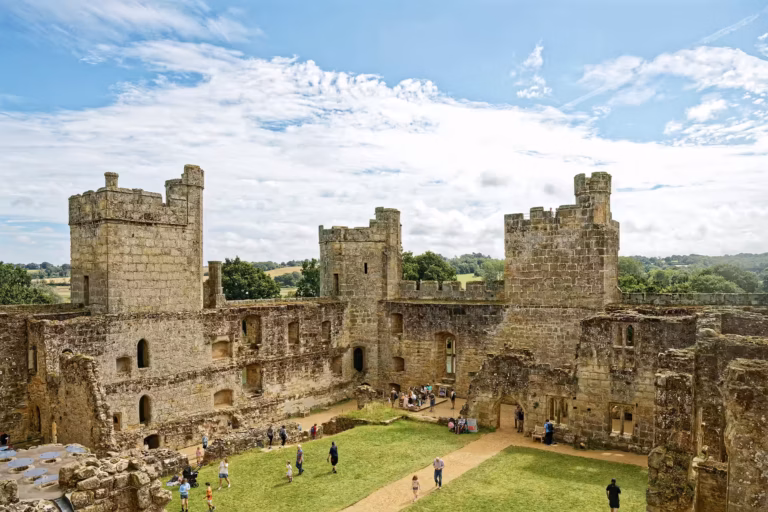 A view of the medieval ruins in northeastern courtyard at Bodiam Castle.