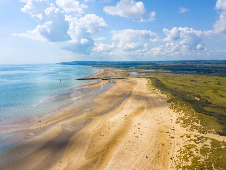 An aerial view of Camber Sands beach.